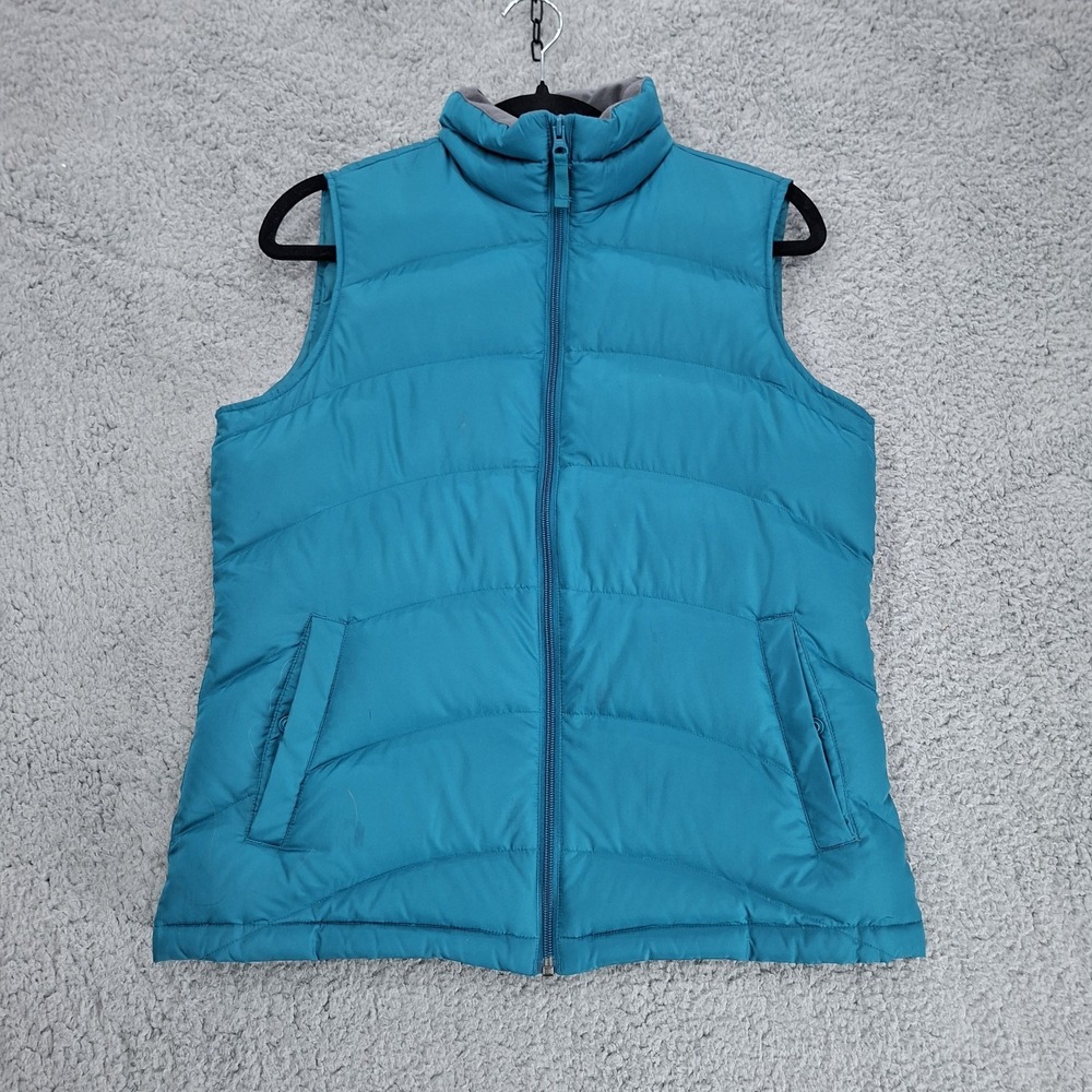 Lands End Women's Teal Puffer Vest S Chevron Quilted Down Fill Zip Front‎
